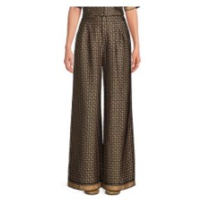 Le' AL.X Logo Print Satin High Waisted Pleated Front Wide Leg Pants